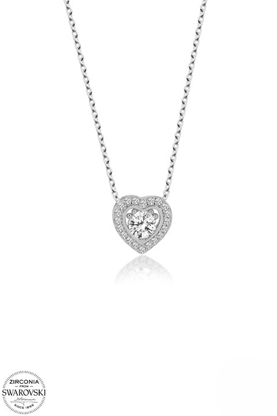 SWAROVSKİ TAŞLI  ZİRCONİA KALP 925 AYAR GÜMÜŞ KOLYE