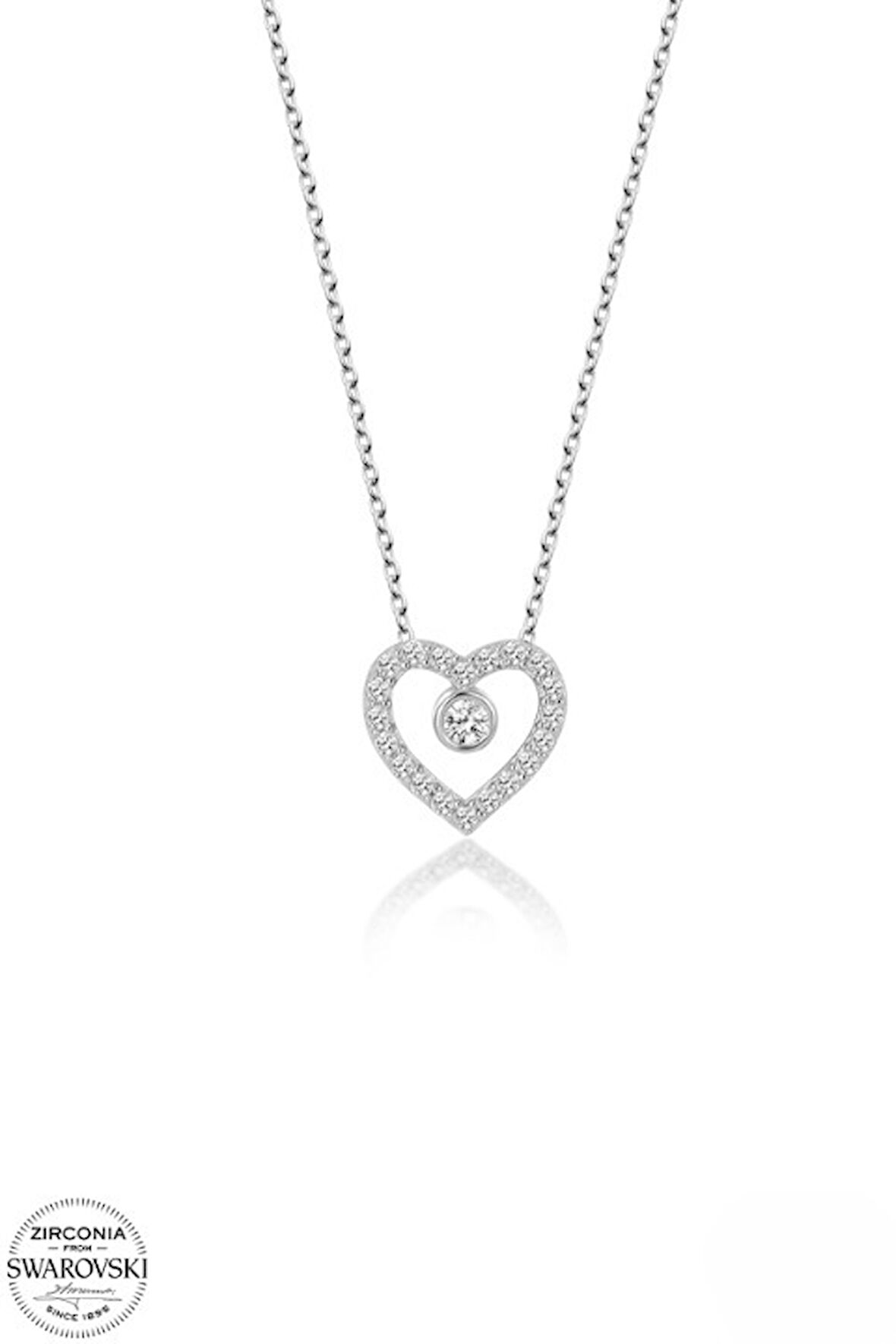 SWAROVSKİ TAŞLI  ZİRCONİA KALP 925 AYAR GÜMÜŞ KOLYE