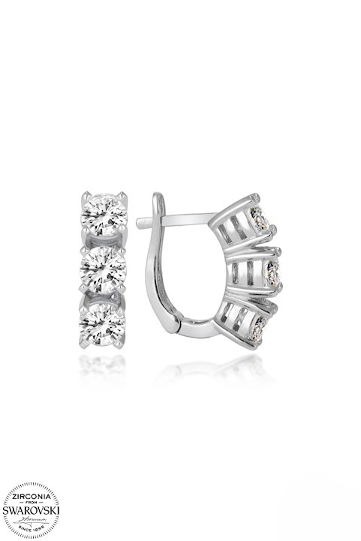 SWAROVSKİ TAŞLI  ZİRCONİA PIRLANTA MONTÜR ÜÇ TAŞ 925 AYAR GÜMÜŞ KÜPE