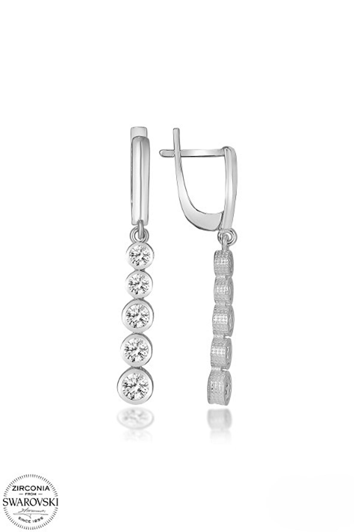 SWAROVSKİ TAŞLI  ZİRCONİA PIRLANTA MONTÜR BEŞ TAŞ 925 AYAR GÜMÜŞ KÜPE