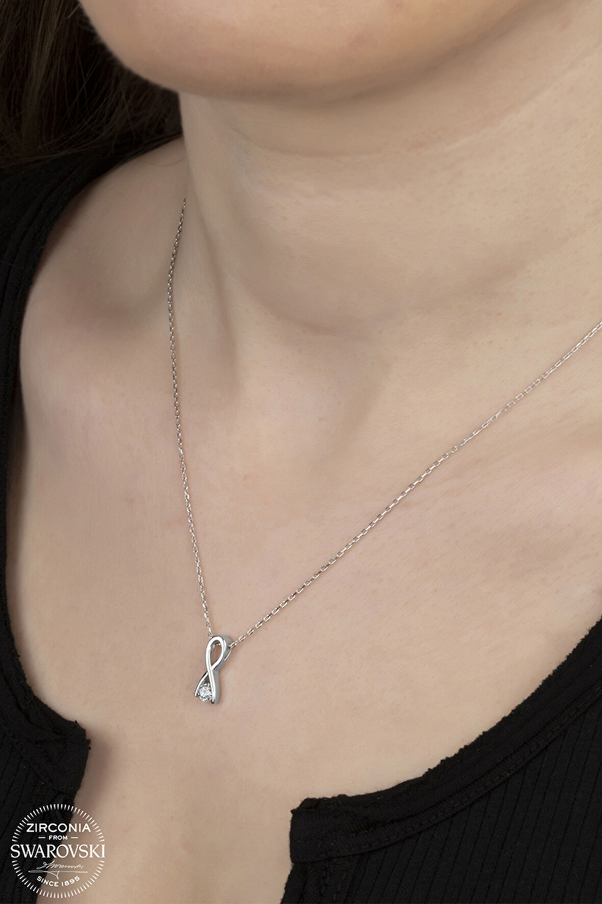 SWAROVSKİ TAŞLI  ZİRCONİA SONSUZ TEK TAŞ 925 AYAR GÜMÜŞ KOLYE