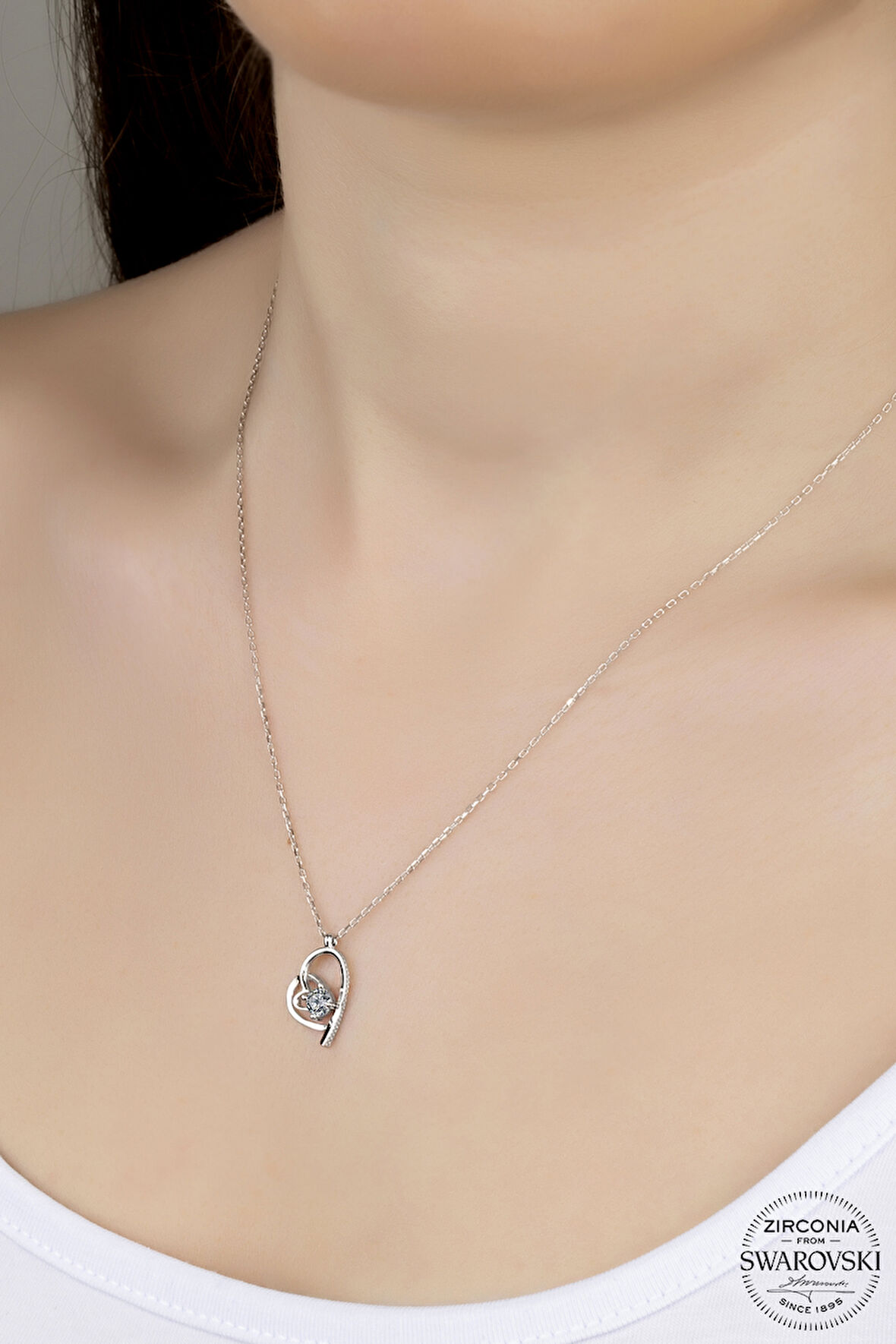 SWAROVSKİ CRYSTAL KALP  925 AYAR GÜMÜŞ KOLYE