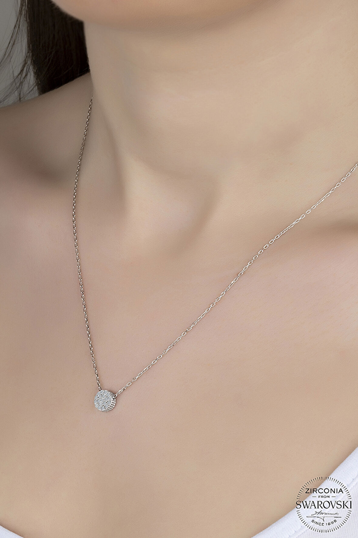 SWAROVSKİ CRYSTAL DAİRE 925 AYAR GÜMÜŞ KOLYE