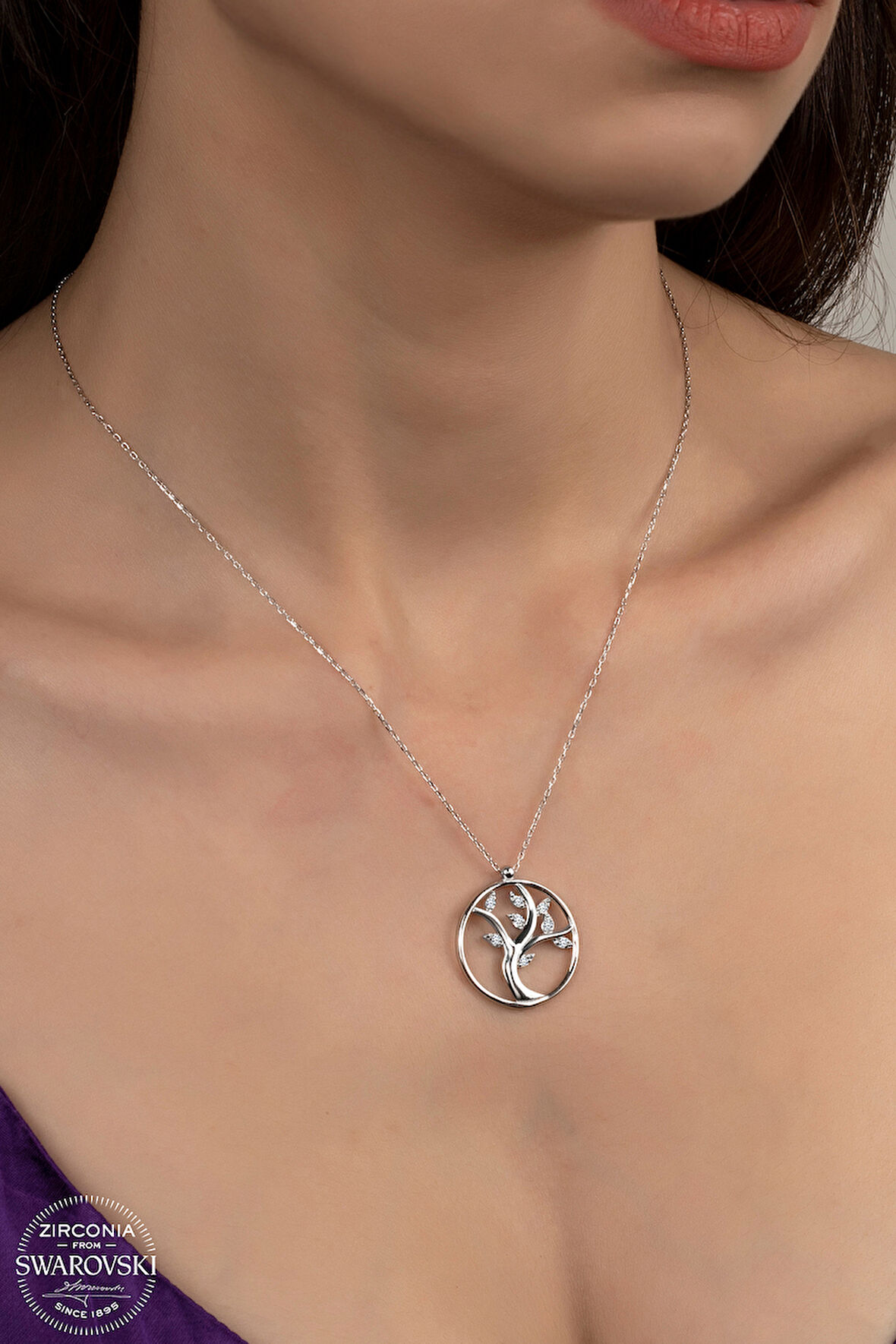 SWAROVSKİ CRYSTAL YAŞAM AĞACI 925 AYAR GÜMÜŞ KOLYE