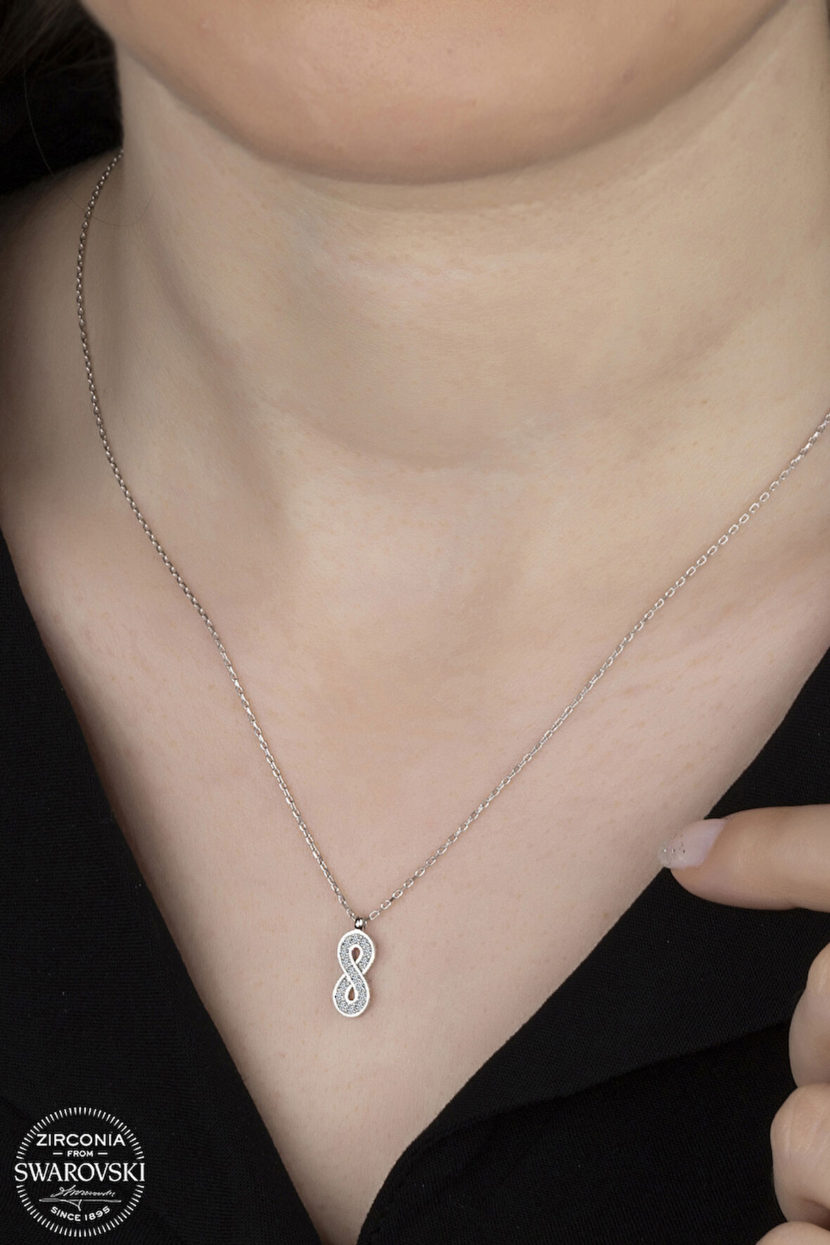 SWAROVSKİ CRYSTAL SONSUZLUK  925 AYAR GÜMÜŞ KOLYE