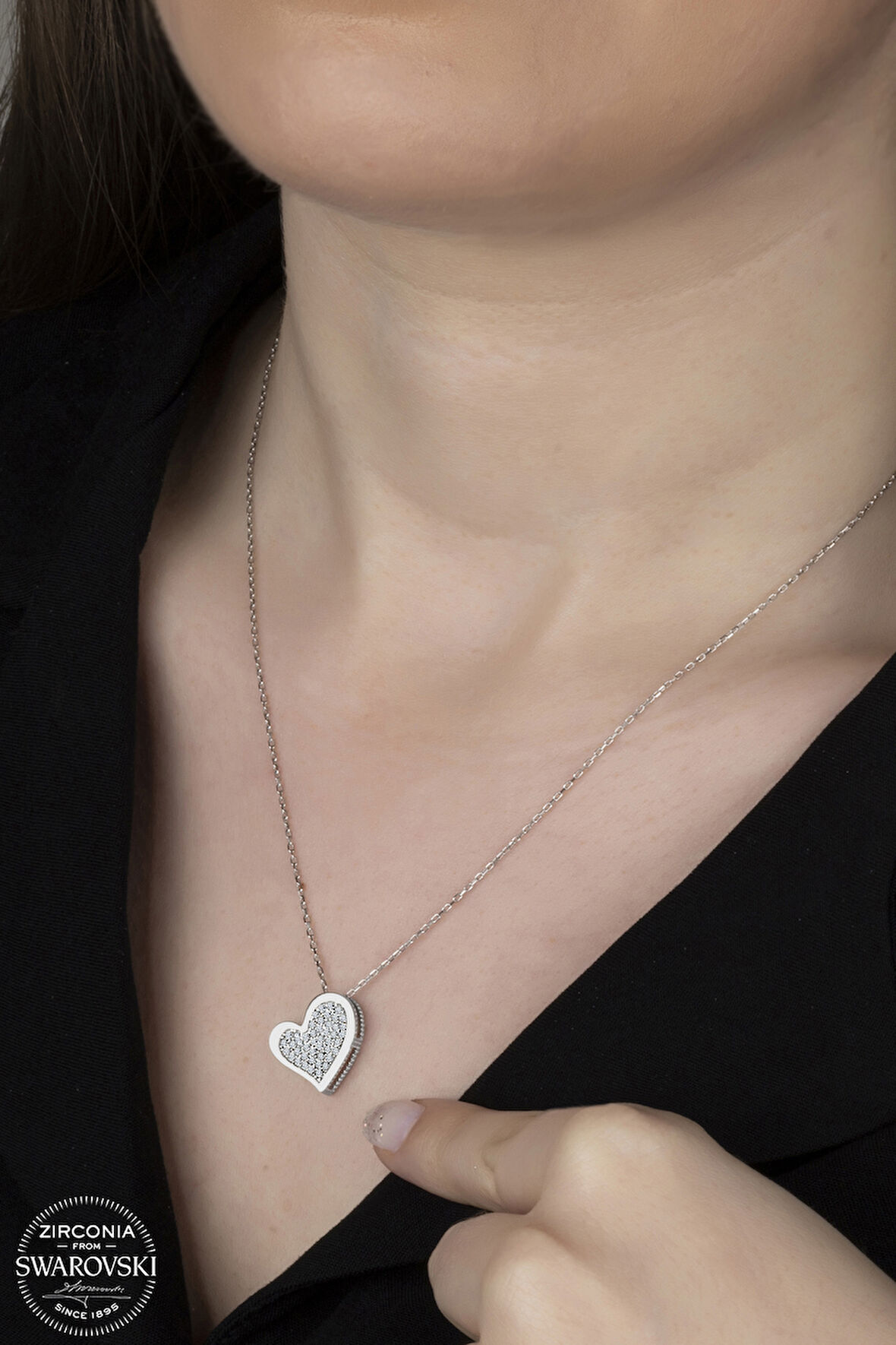 SWAROVSKİ CRYSTAL KALP  925 AYAR GÜMÜŞ KOLYE