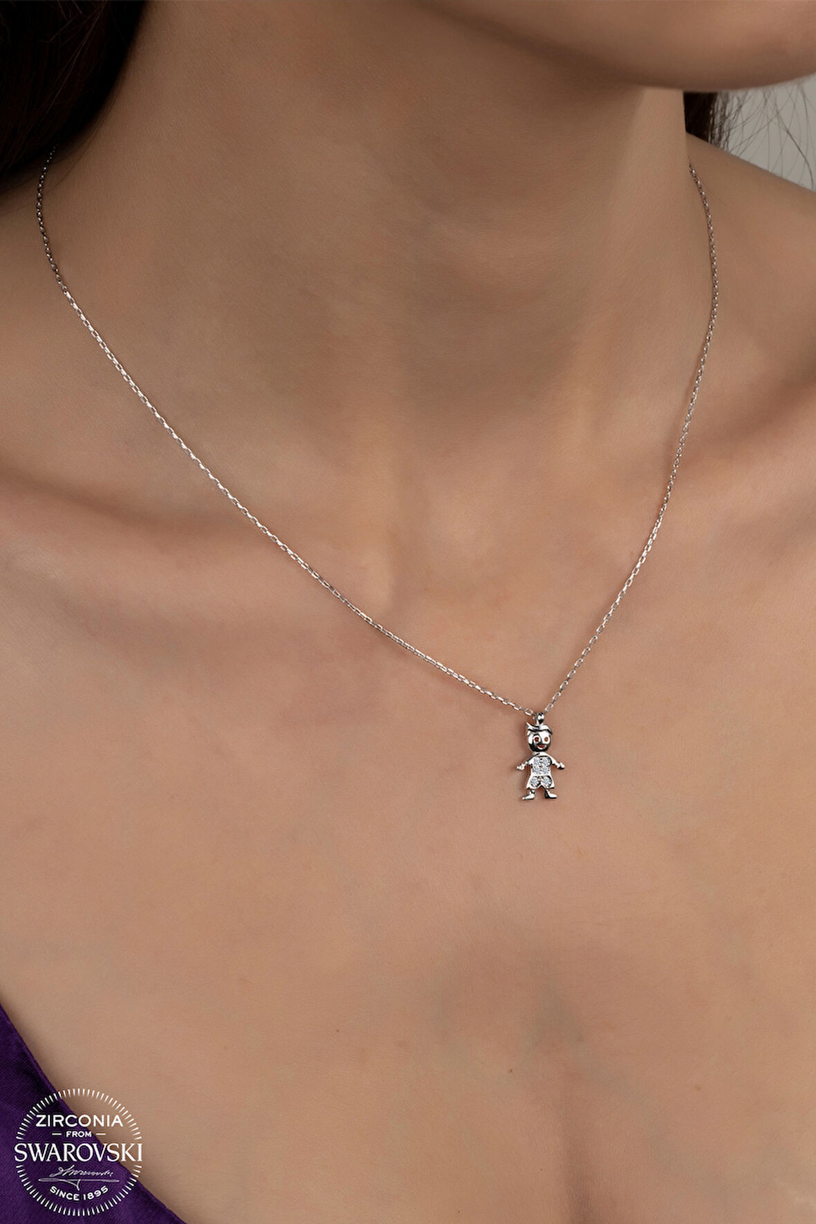 SWAROVSKİ CRYSTAL OĞLUM 925 AYAR GÜMÜŞ KOLYE