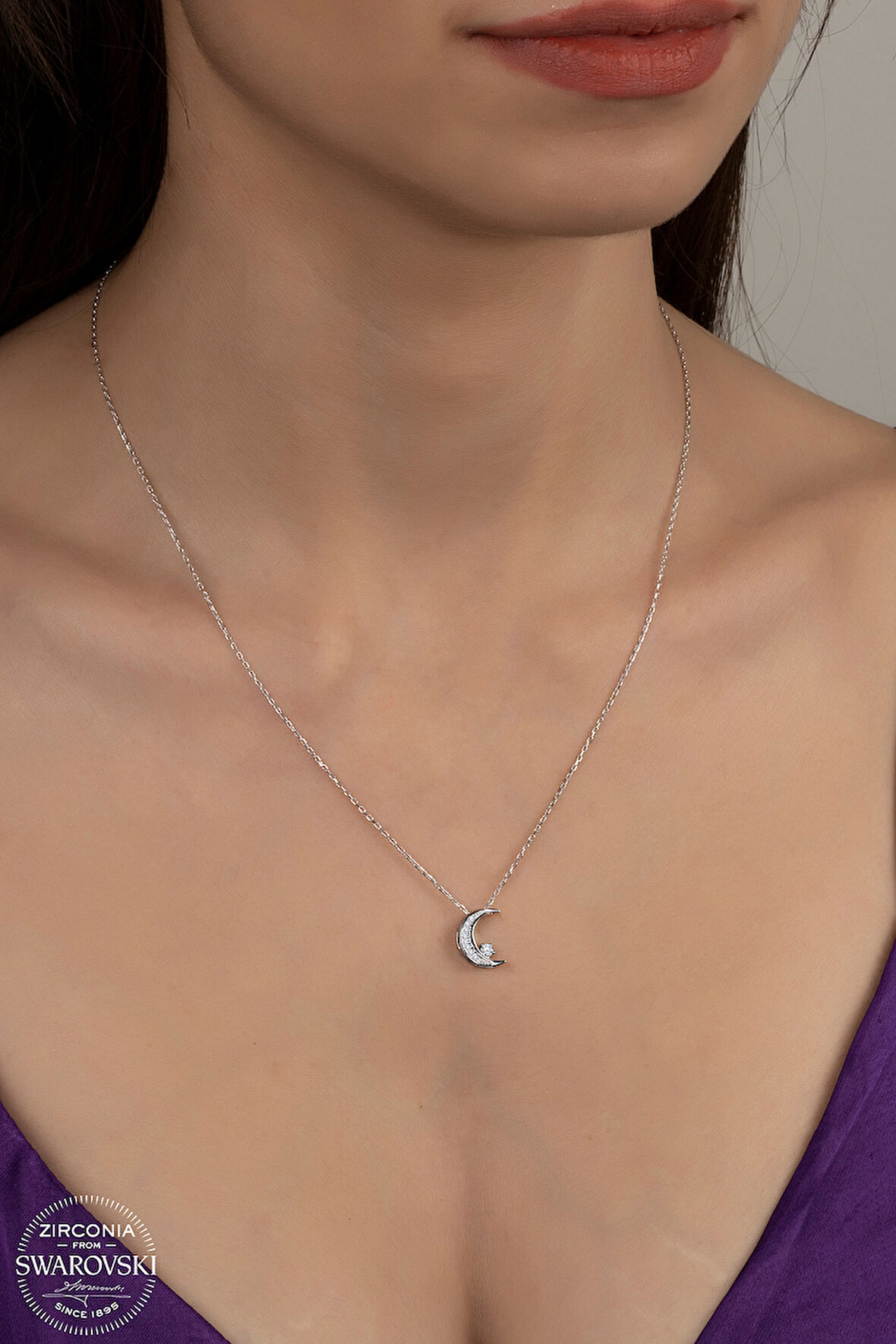 SWAROVSKİ CRYSTAL AY 925 AYAR GÜMÜŞ KOLYE