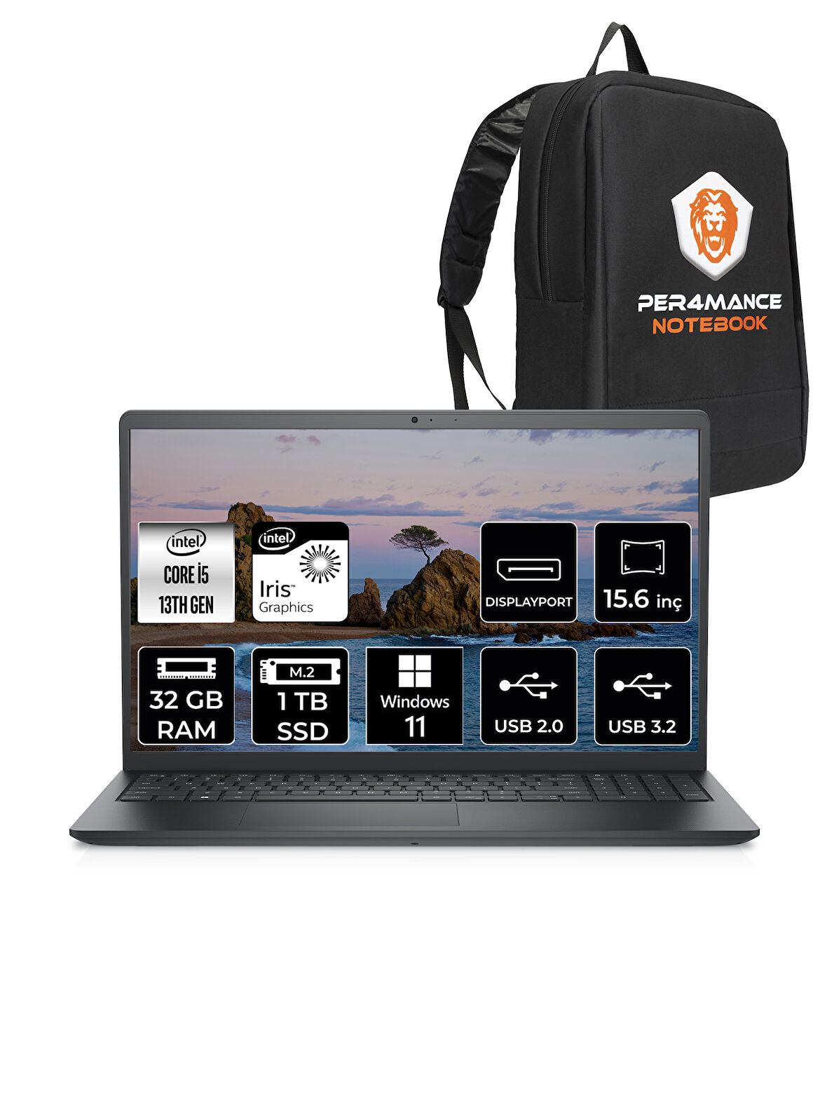 Dell Vostro 3530 Intel Core i5 1334U 32GB 1TB SSD 15.6" FHD W11P Taşınabilir Bilgisayar & PER4 Çanta