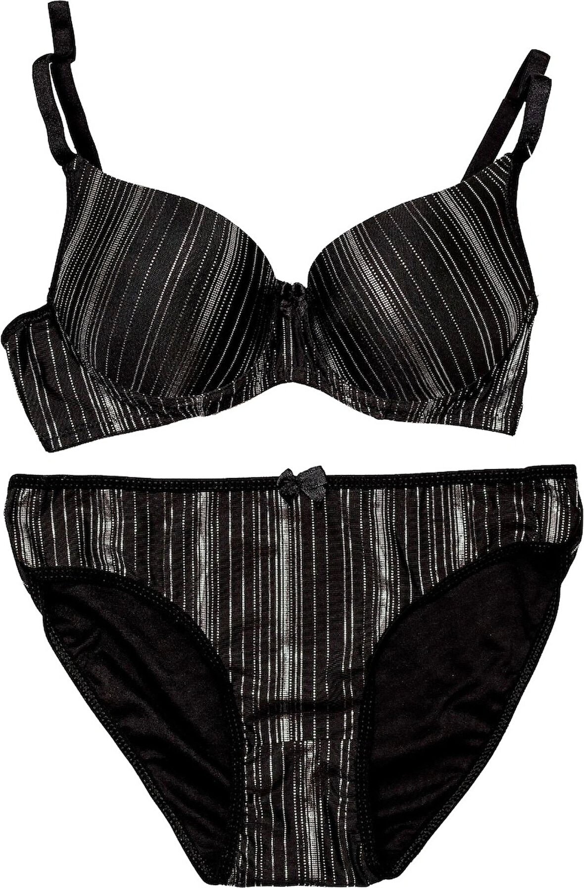 Kadın Sütyen Takımı Siyah Yaldızlı Çizgili Yarım Destekli