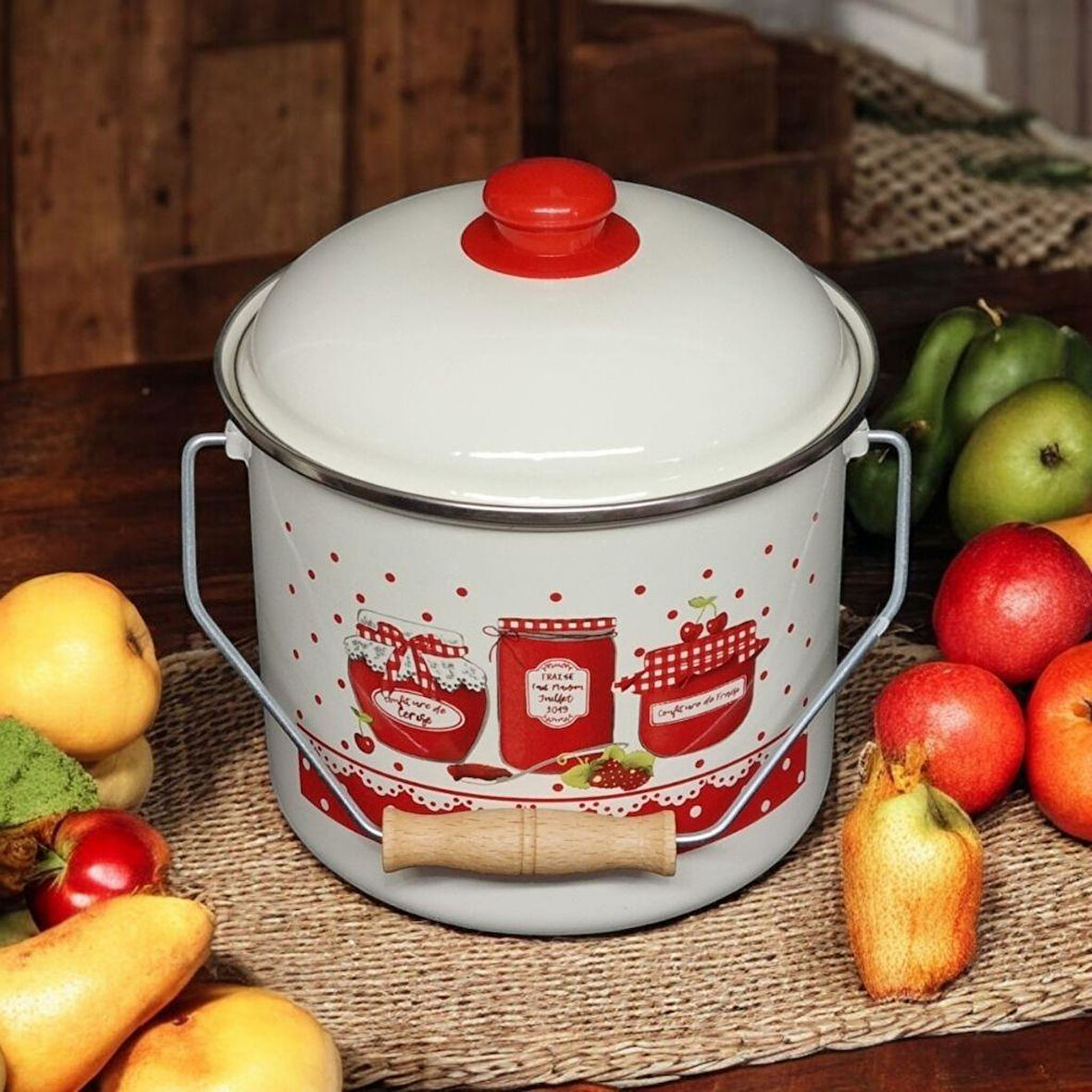 Alev Emaye Bakraç  Yoğurt Bağraç Bakliyat Kabı Seti 26 cm 8 litre