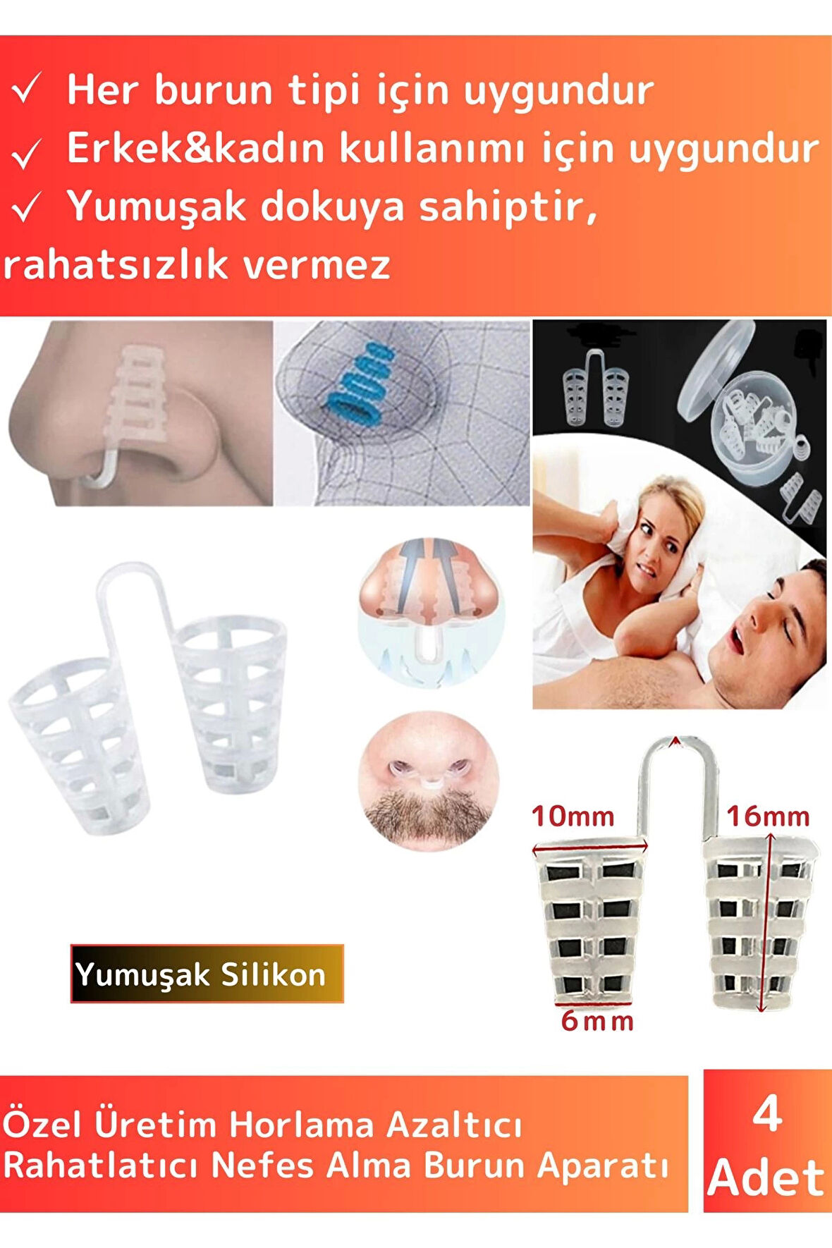 Premium Seri Horlama Azaltıcı Nefes Alıp Verme Rahatlatıcı Uyku Önleyici Burun Delik Aparatı 4 Adet