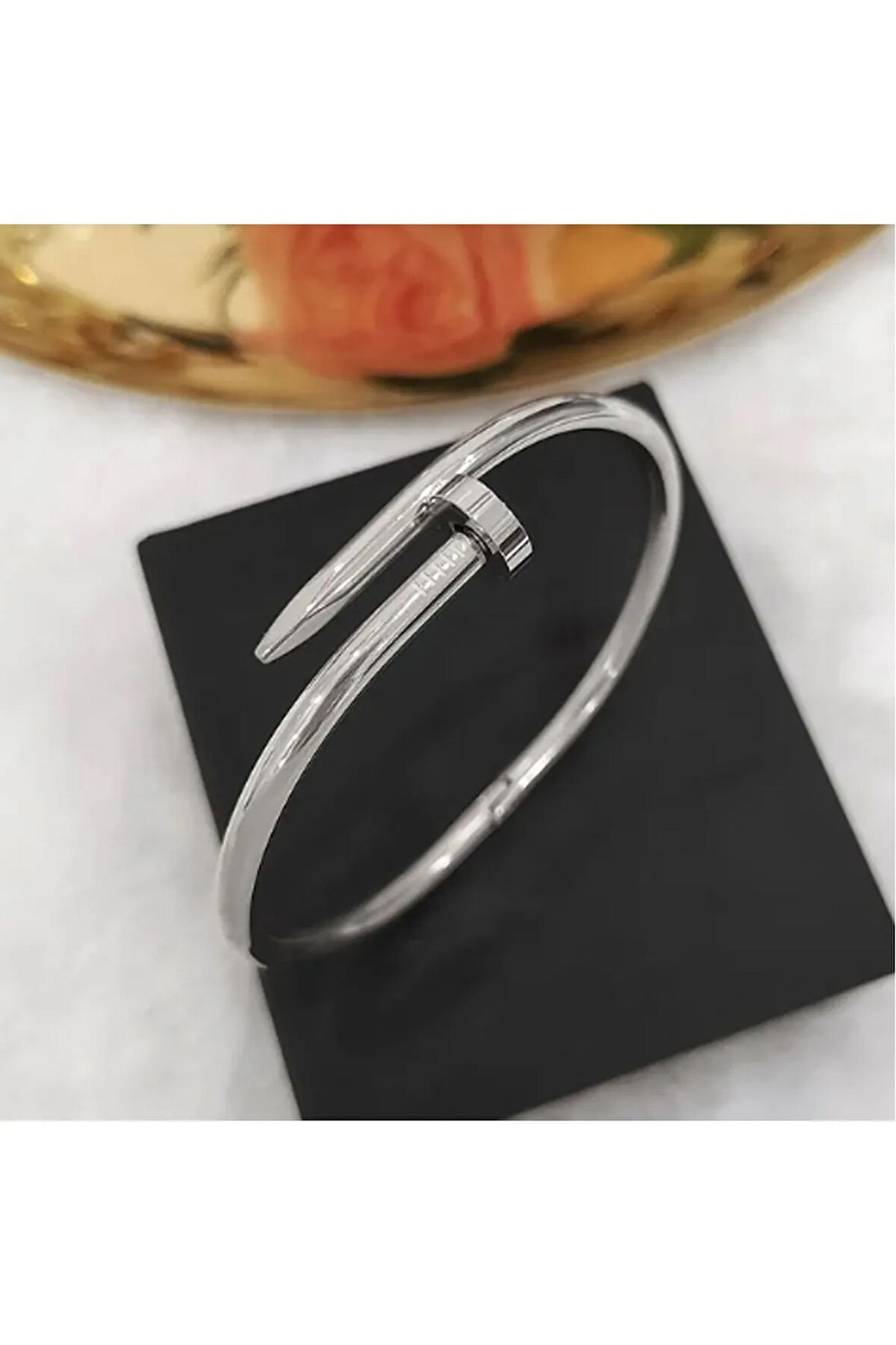 Sjour Çivi Model 14 Ayar Beyaz Altın Kaplama 20 CM Silver Çelik Bileklik 3 Yıl Garantili