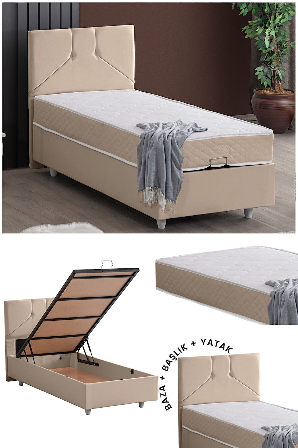 Wick Tek Kişilik Baza Başlık Letto Yatak Seti