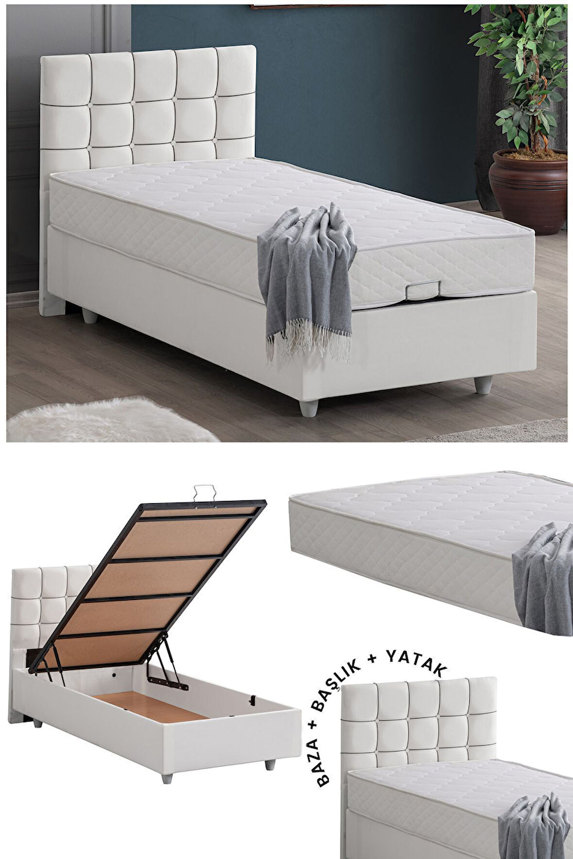 Tavira Tek Kişilik Baza Başlık Letto Yatak Seti