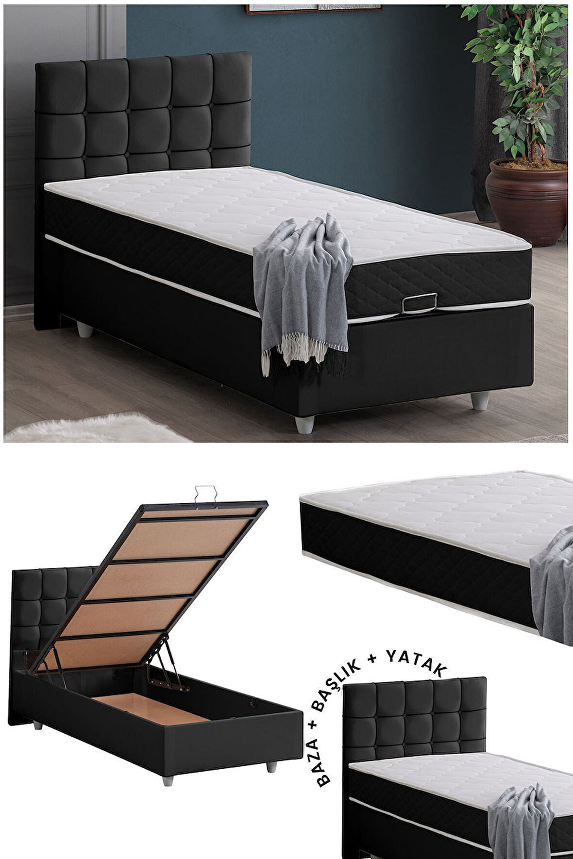 Tavira Tek Kişilik Baza Başlık Letto Yatak Seti