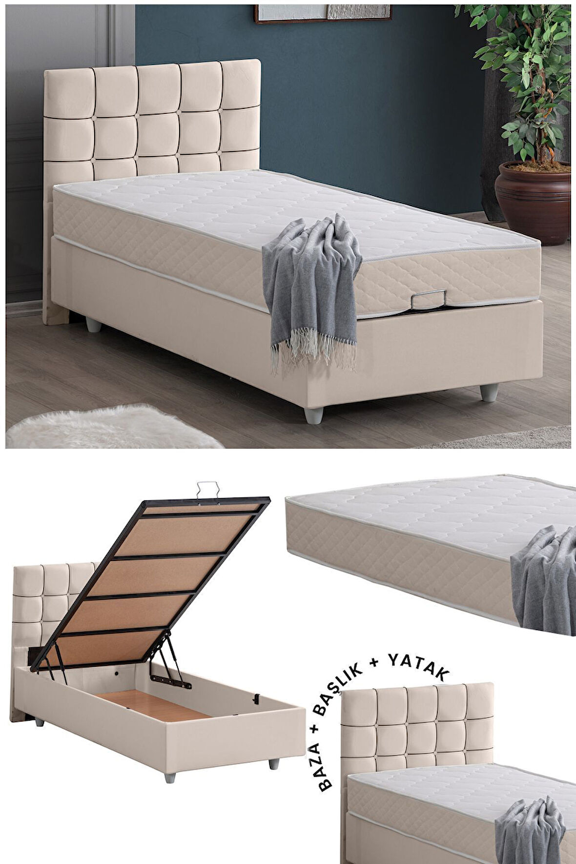 Tavira Tek Kişilik Baza Başlık Letto Yatak Seti