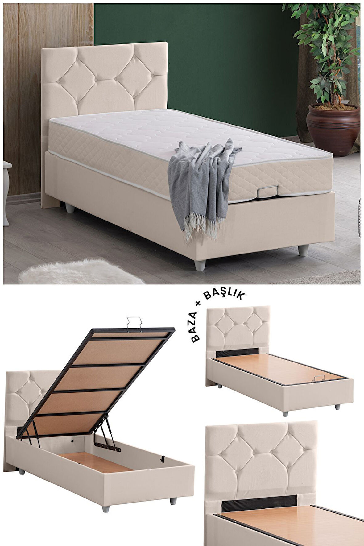 Glamis Ikili Set, Tek Kişilik Baza Başlık Seti - Beyaz