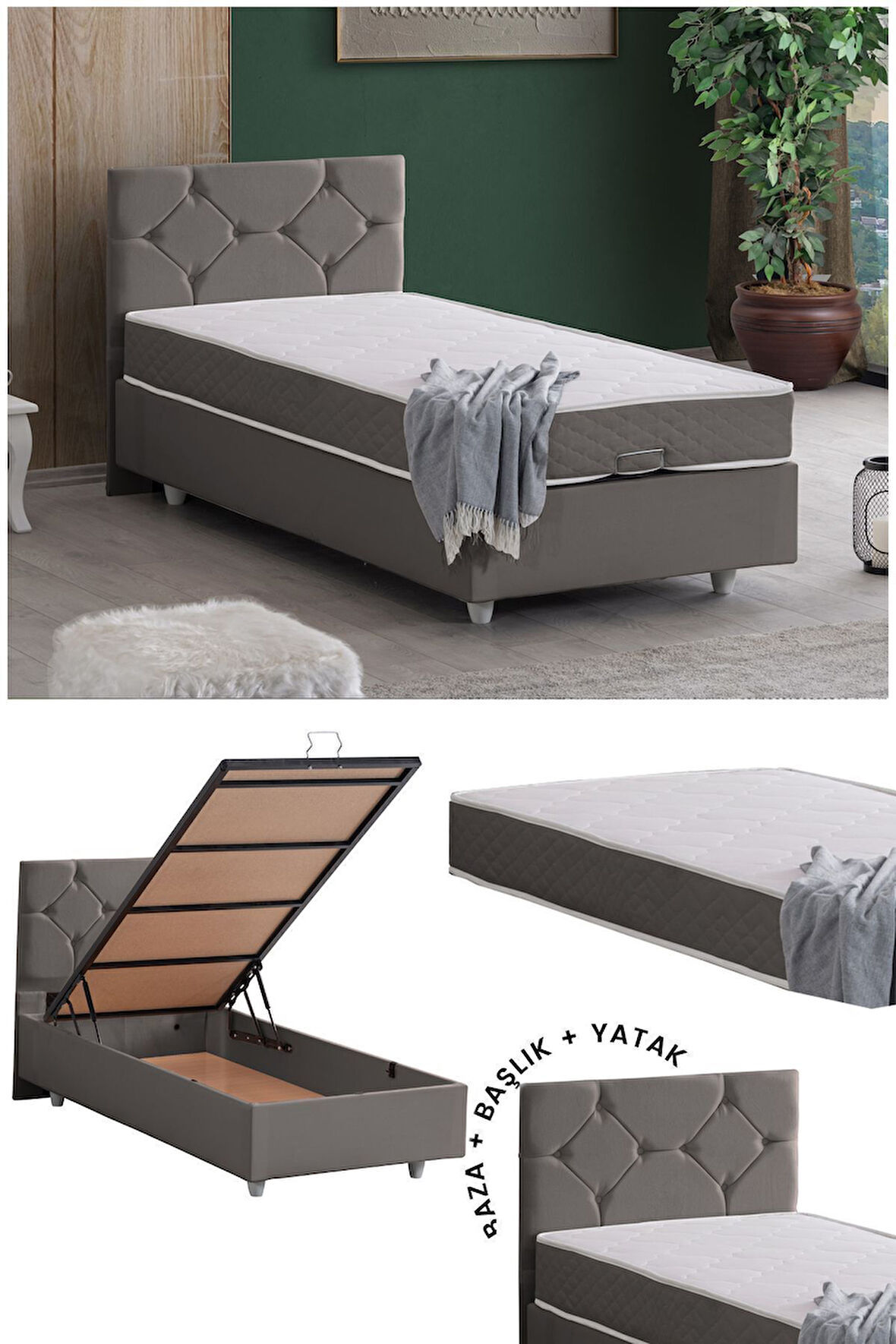 Glamis Tek Kişilik Baza Başlık Letto Yatak Seti