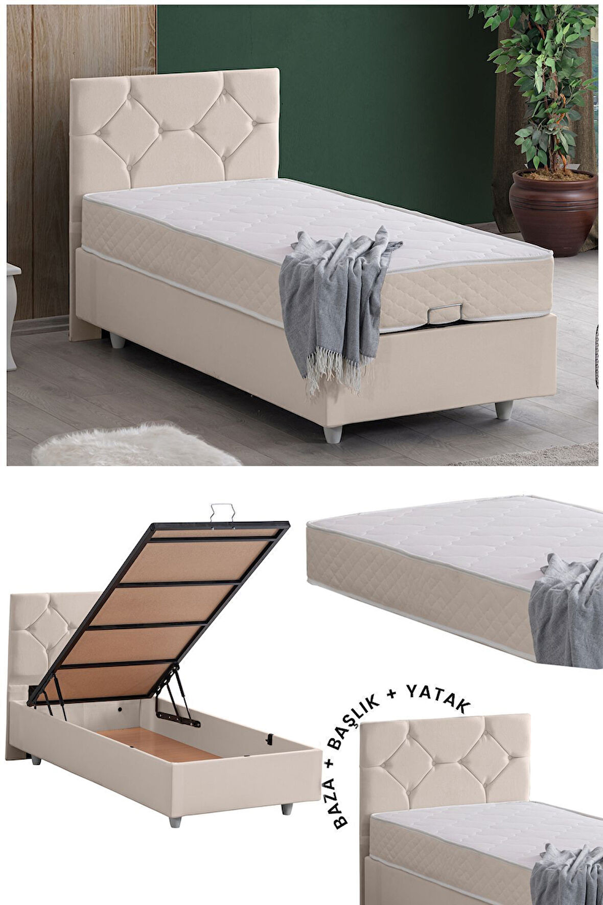 Glamis Tek Kişilik Baza Başlık Letto Yatak Seti