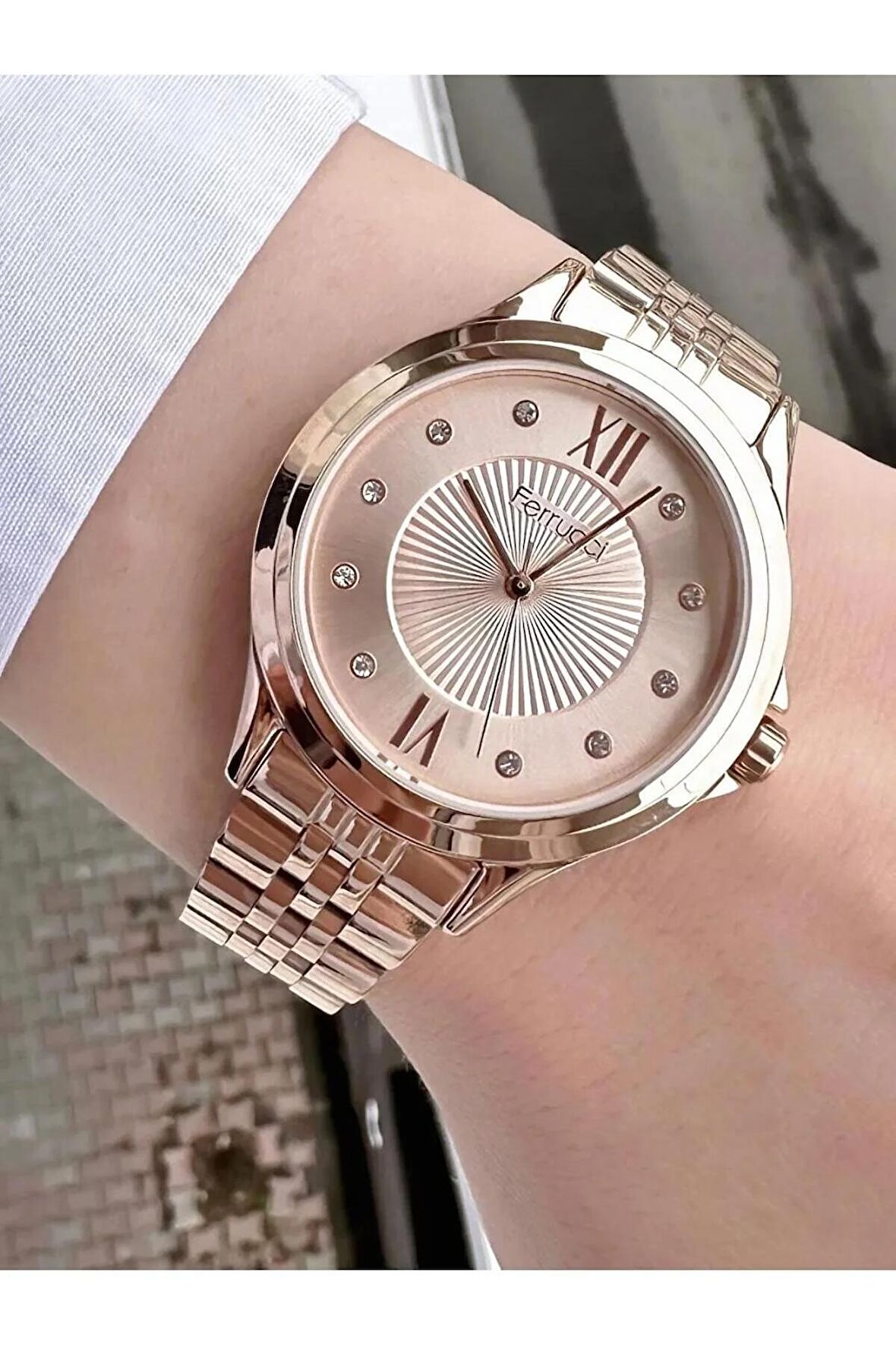 Ferrucci Çelik Su Geçirmez Rosegold Şık Kadın Kol Saat+Bileklik Hediyeli