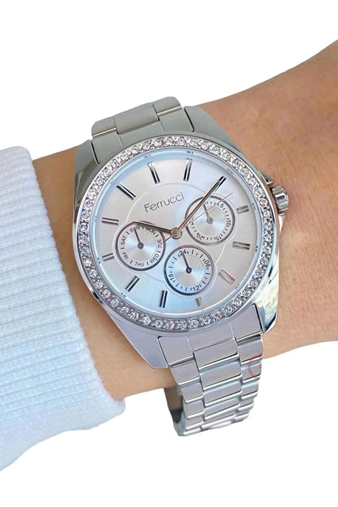 Ferrucci Silver 1. Sınıf Çelik Kordon 2 Yıl Garantili Kadın Kol Saati+Bilekik Hediyeli