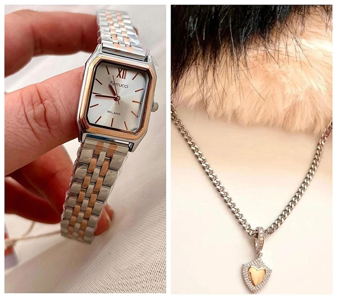 Ferrucci Milano Minimal Kare Kadran Çelik Kadın Kol Saati+Çelik Kolye Hediyeli