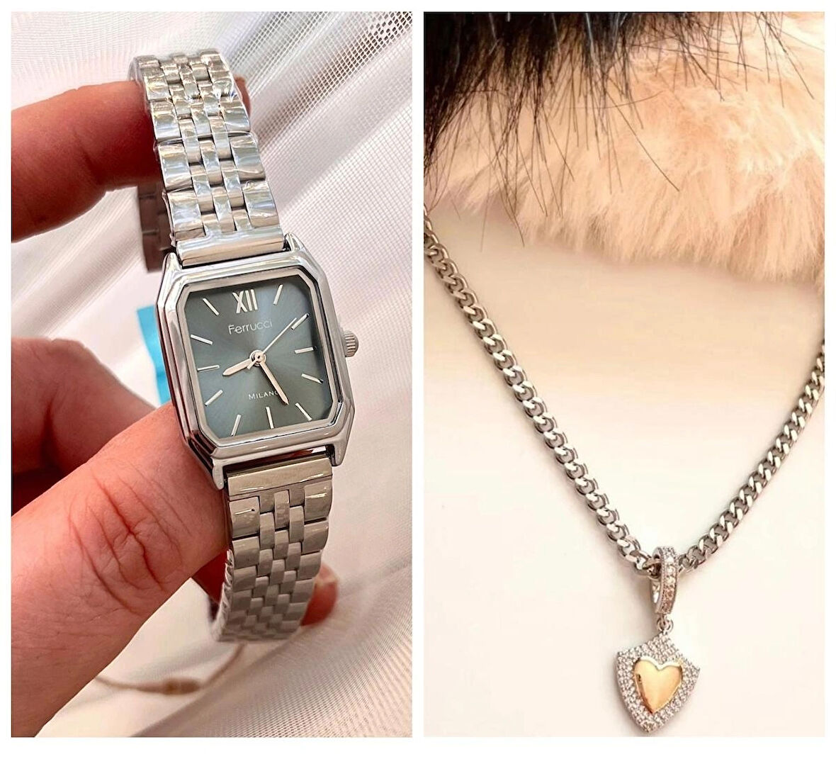 Ferrucci Milano Minimal Kare Kadran Çelik Kadın Kol Saati+Çelik Kolye Hediyeli
