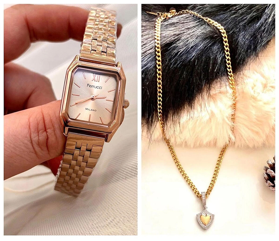 Ferrucci Milano Minimal Kare Kadran Çelik Kadın Kol Saati+Çelik Kolye Hediyeli
