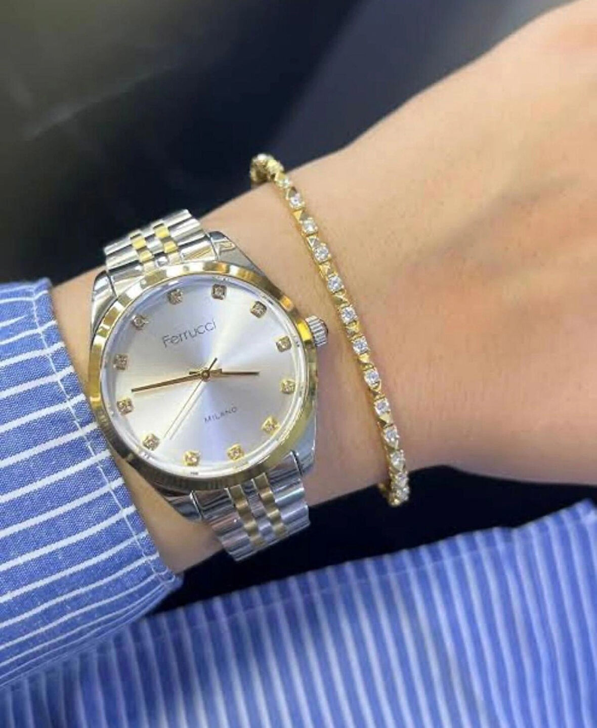 Ferrucci Milano Sade Şık Kasa Çelik Kadın Kol Saati+Bileklik Hediye