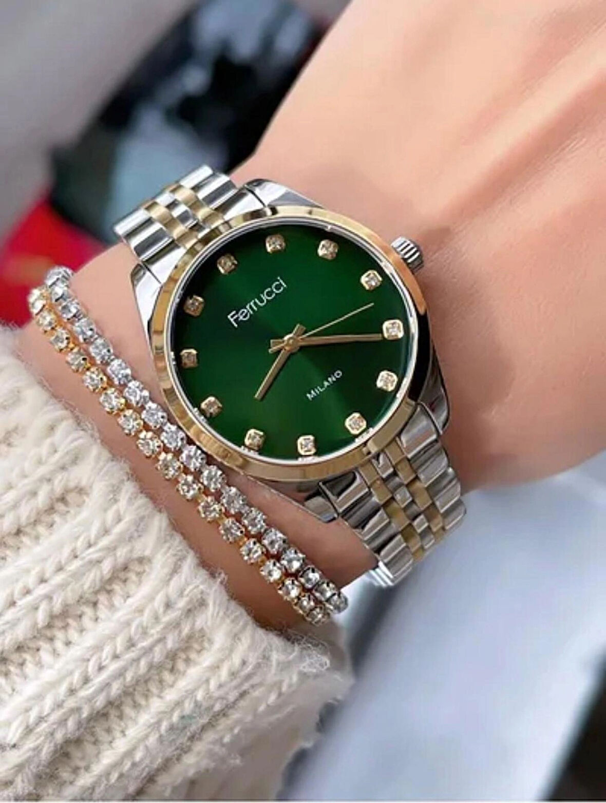 Ferrucci Milano Sade Şık Kasa Çelik Kadın Kol Saati+Bileklik Hediye