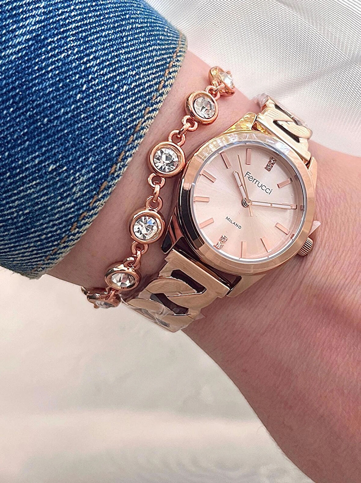 Ferrucci 6 RENK SEÇENEKLİ Çelik Kadın Kol Saati+Bileklik Hediye