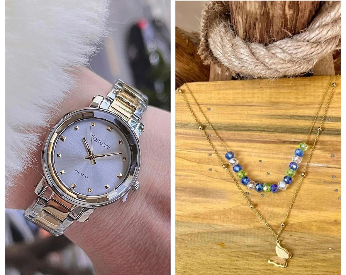 Ferrucci Sade Şık Model Çelik Kadın Kol Saati+Çelik Kolye Hediye