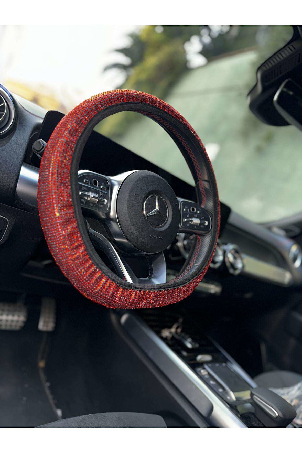 KIRMIZI FULL TAŞLI HER MARKAYA UYGUN DİREKSİYON KILIFI