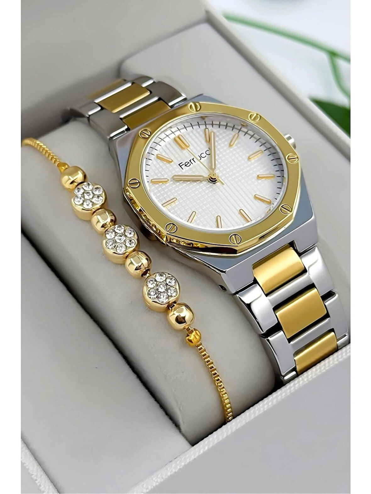 Ferrucci Çelik Kordon ve Kasa Kadın Kol Saati+Bileklik Hediyeli