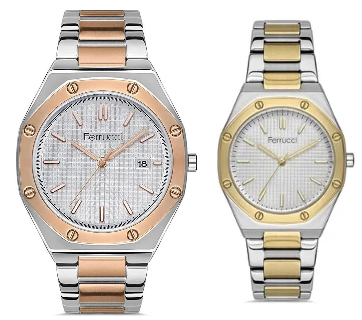 Ferrucci Tasarım Kasa Çelik Kordon Sevgili Çİft Kol Saati