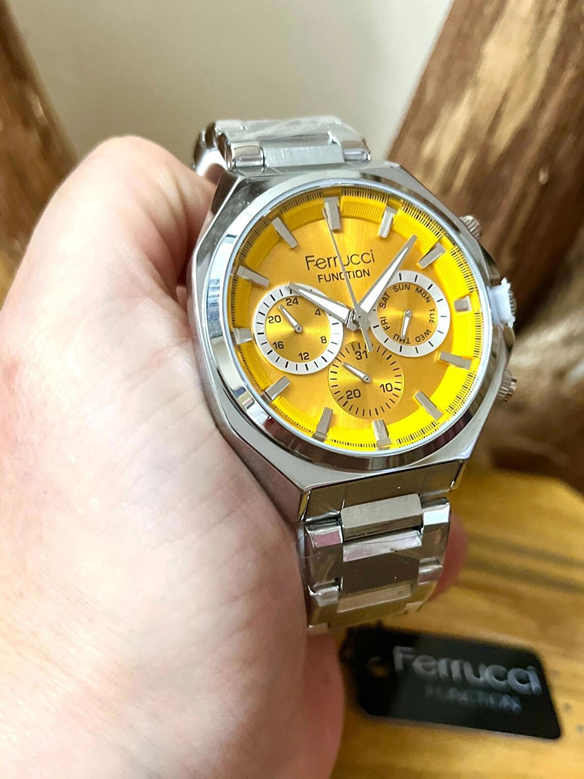Ferrucci Sarı Kadran Silver Kordon Fonksiyonları Aktif Erkek Kol Saati