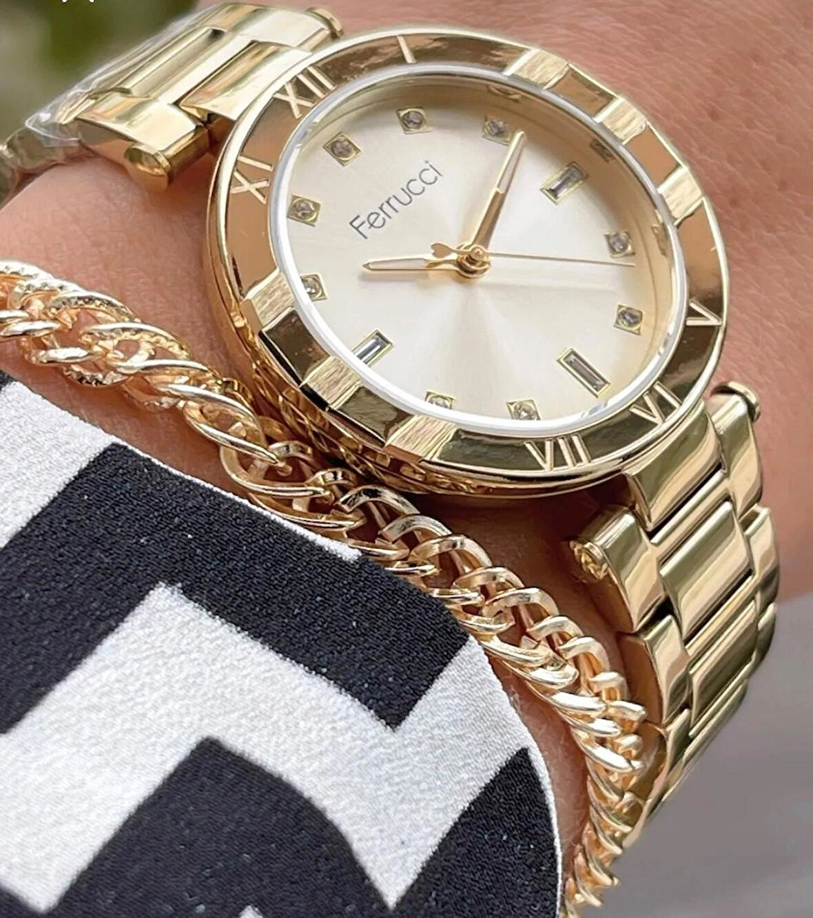 Ferrucci Tasarım Model Çelik Kadın Kol Saati+Bileklik Hediye