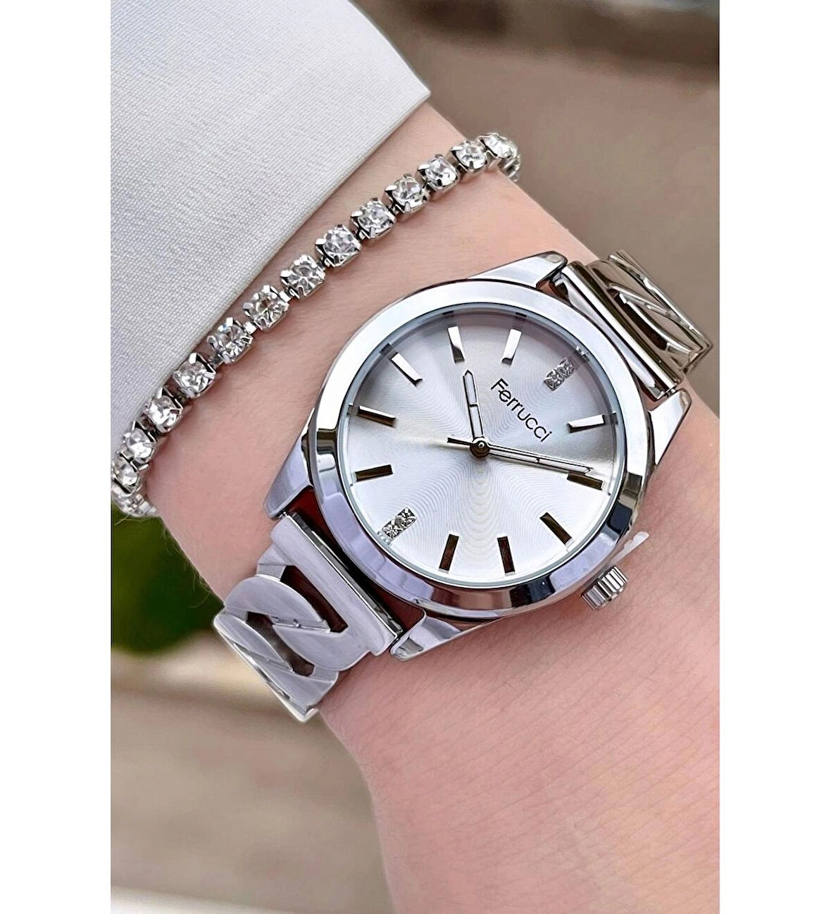 Ferrucci Yeni Sezon Çelik Şık Kadın Kol Saati+Bileklik Hediye