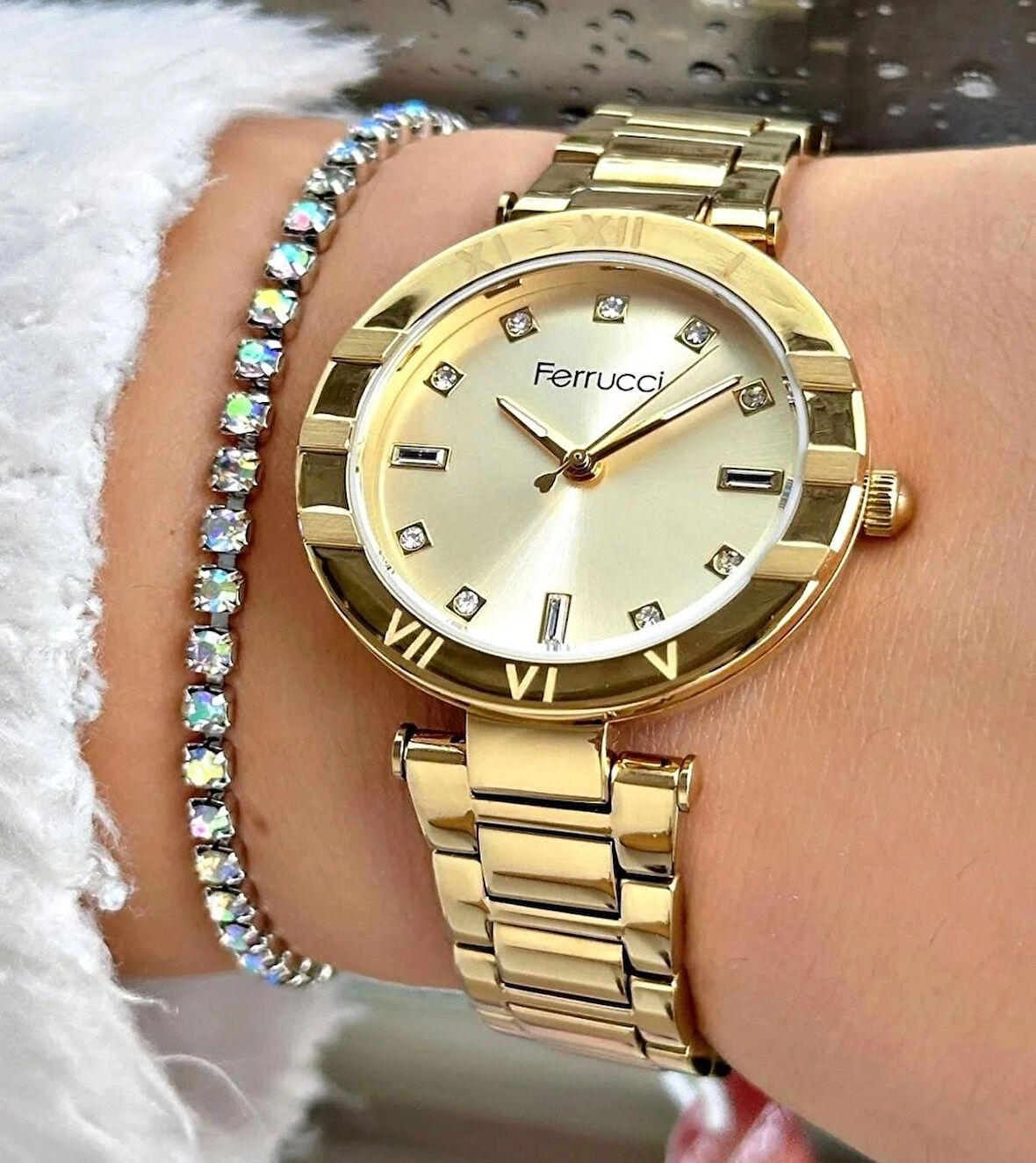 Ferrucci Çelik Kordon ve Kasa Kadın Kol Saati+Bileklik Hediyeli