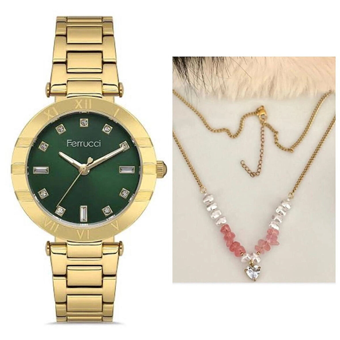 Ferrucci Yeni Sezon Çelik Kadın Kol Saati Şık Çelik Kolye Hediye