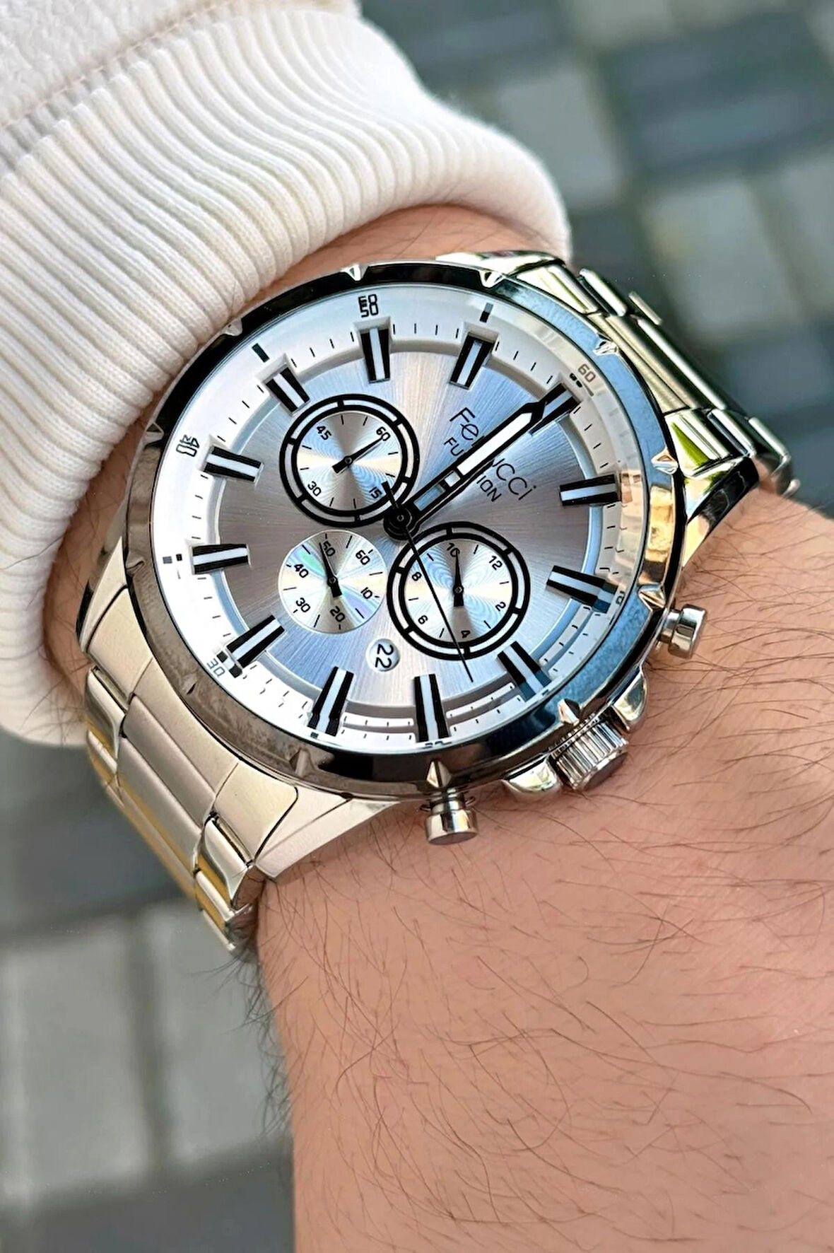 Ferrucci Fonksiyonlu&Takvimli Çelik Gümüş Renk Erkek Kol Saati