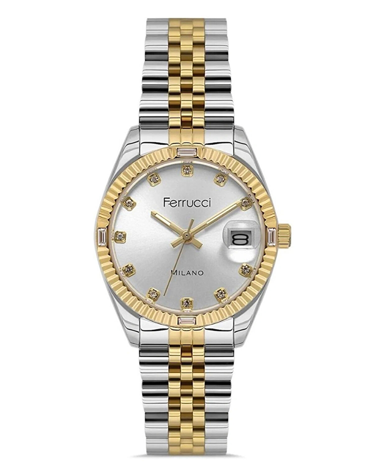 Ferrucci Takvimli Çelik Kadın Kol Saati+Bileklik Hediyeli