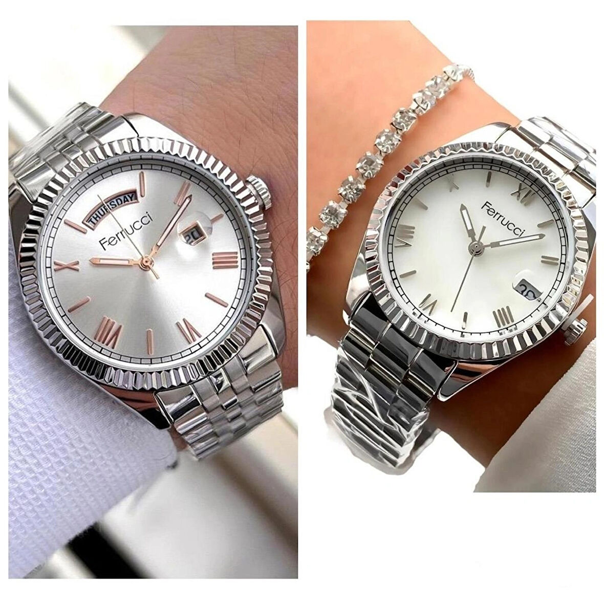 Çelik Kordon Takvimli Sevgili Çift Saat Seti Bileklik Hediyeli