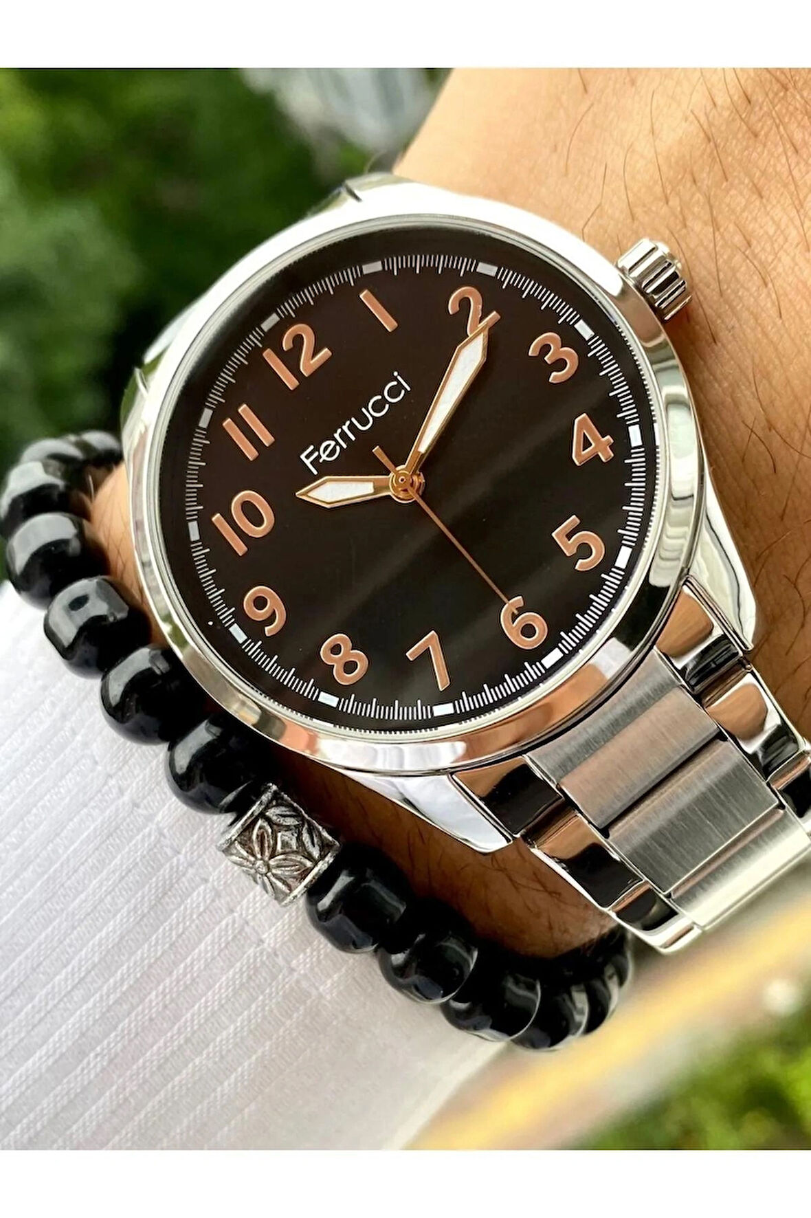 Ferrucci Rakamlı Business Model Çelik Erkek Kol Saati+Bileklik Hediyeli