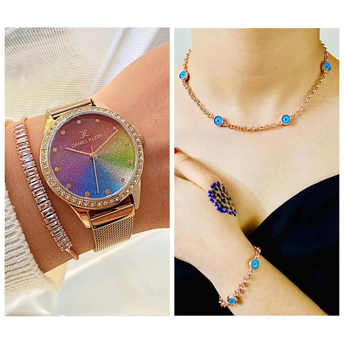 Daniel Klein Çelik Hasır Ayarlanabilir Kordon Kadın Kol Saat+Nazarıklı Set Hediyeli