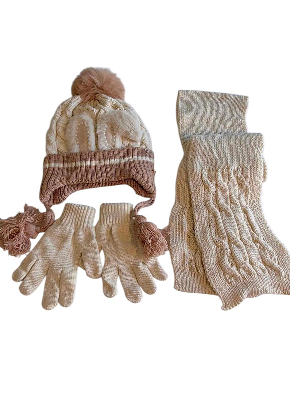 Kitti 4-8 Yaş Kız Çocuk Atkı Bere Eldiven İçi Polarlı 3'lü Takım 24170-07