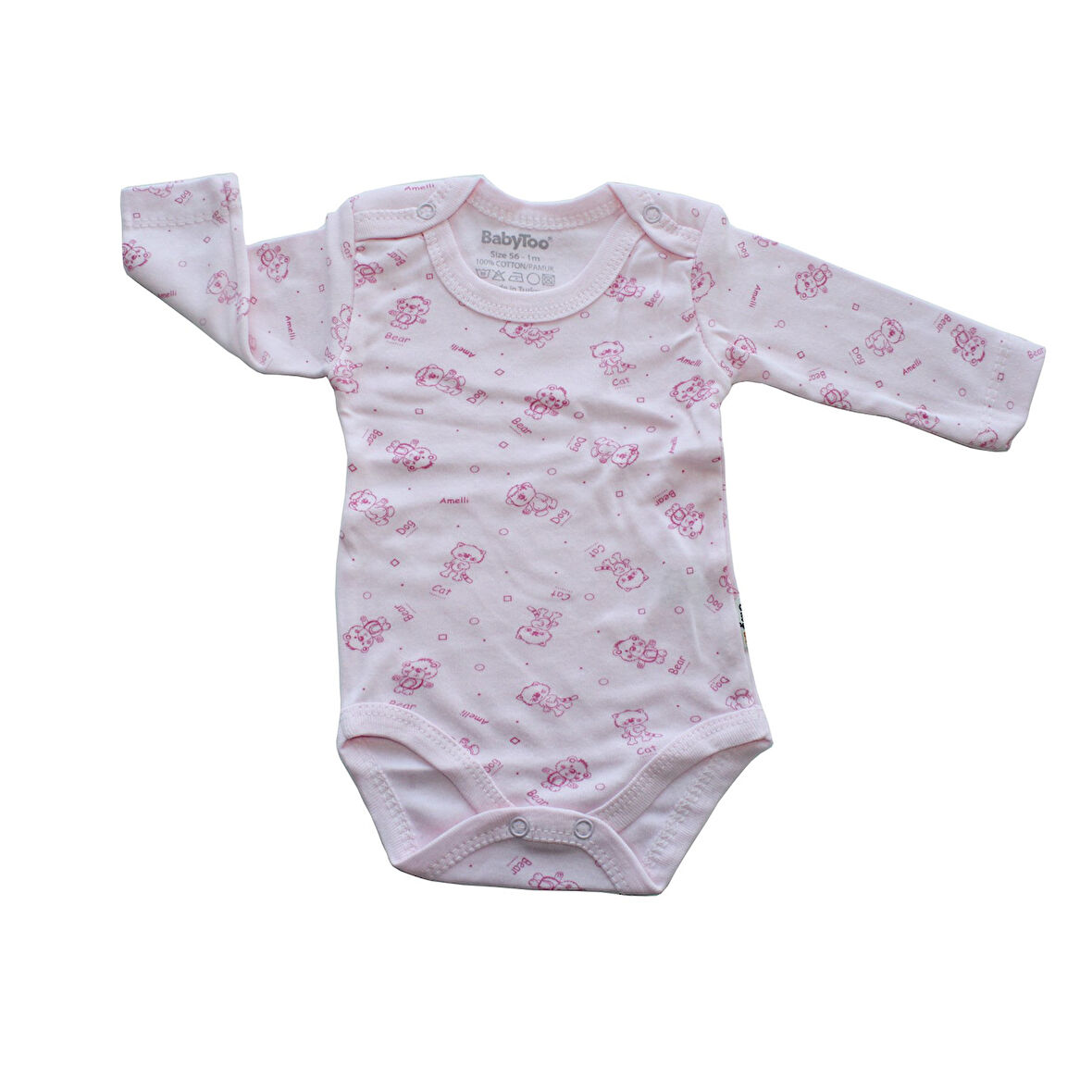 Pembe Hayvan Desenli Uzun Kollu Zıbın