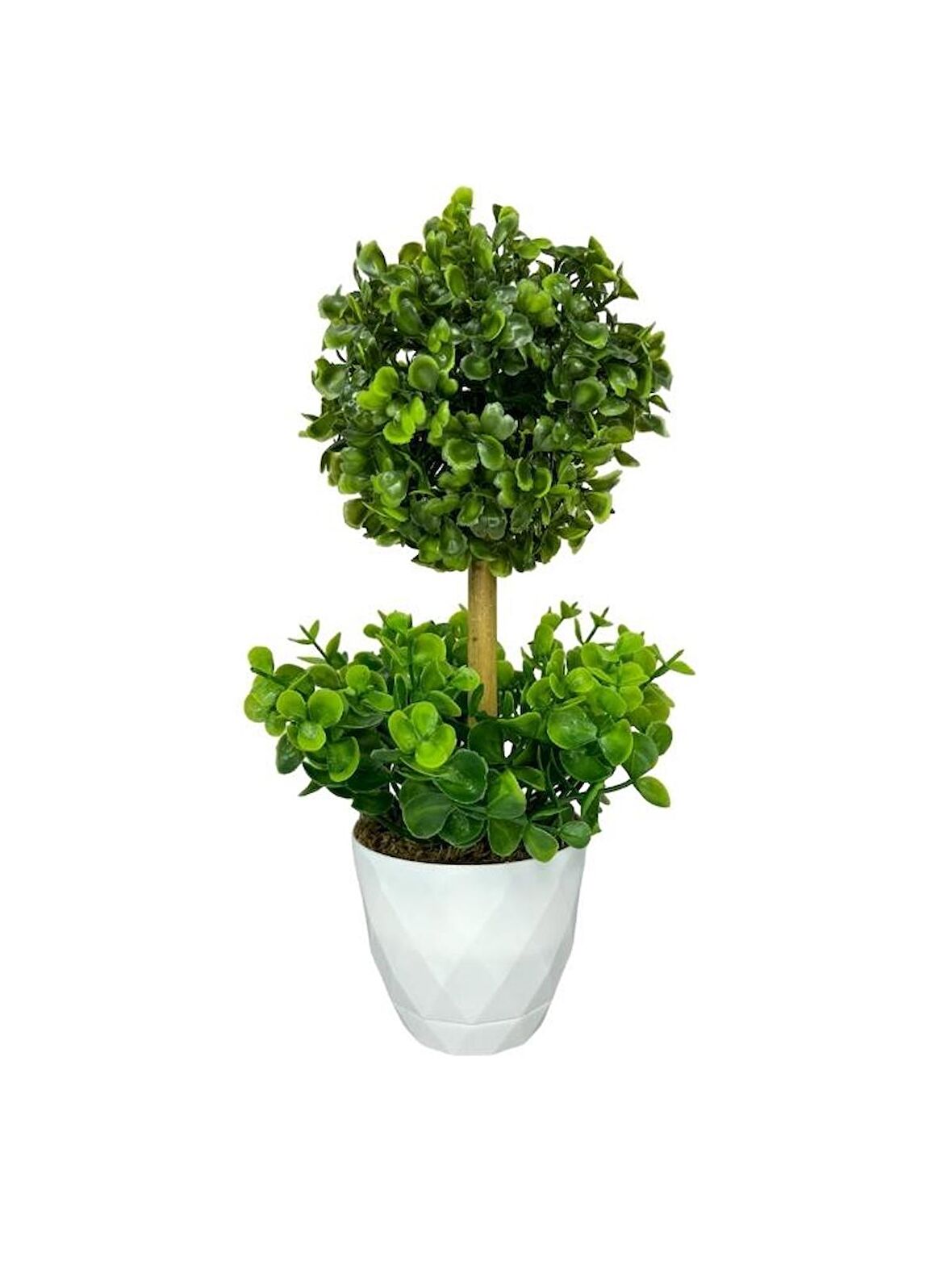 Yapay Ağaç Şimşir Top Tek Toplu Şimşirli 12x31cm Beyaz Saksıda 