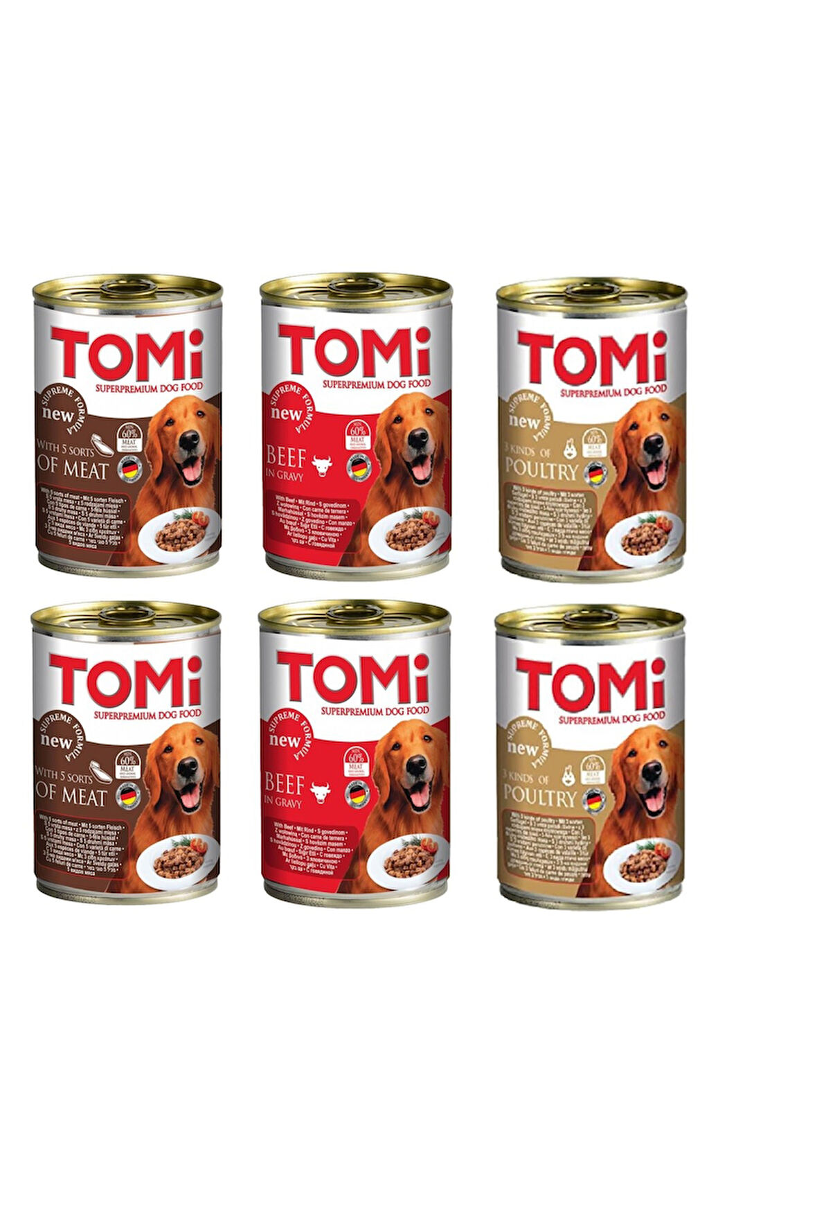 Tomi 3 Çeşit Karma  Gravy Soslu Köpek Konservesi 400 Gr. X 6 Adet